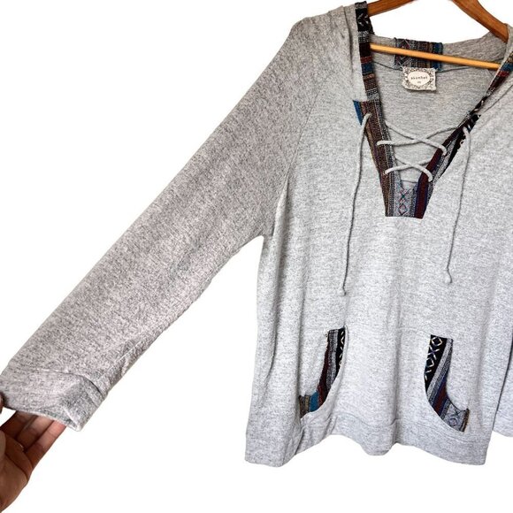 Skonhet Aztec Tribal Gray Long Sleeve Lace Up Front Hood Size 2XL - Picture 3 of 12